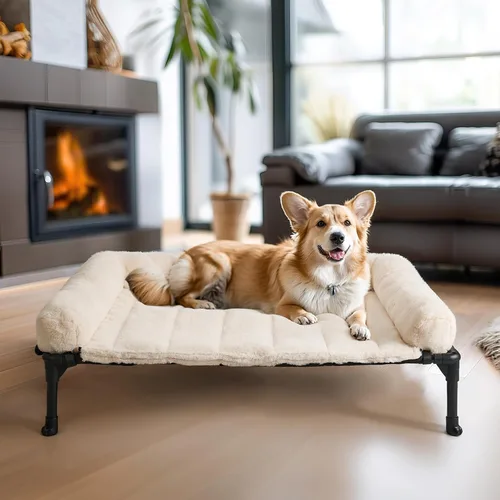 Veehoo Cama elevada ortopédica para perros con cojín de felpa esponjosa, camas elevadas para perros grandes, sofá suave para mascotas con