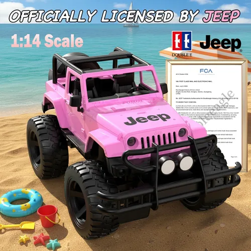 Miniatura 2 de DOUBLE E Jeep con licencia de escala 1:14 en color rosa, coche de control remoto para niñas con pegatinas DIY, diseño de techo abierto, camioneta RC