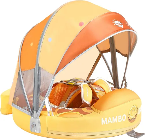 Miniatura 10 de Mambobaby Flotador con Toldo y Cola Nuevo Mejorado Flotador de Piscina No Inflable para Bebé Flotador de Natación Mambo Entrenador de Natación azul