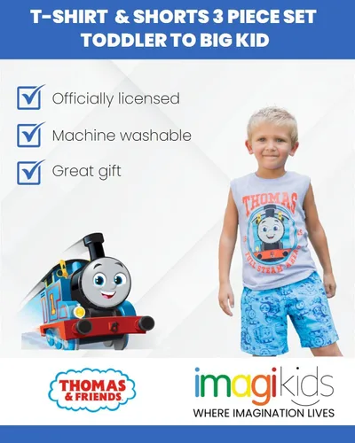Miniatura 3 de THOMAS & FRIENDS Conjunto de traje de 3 piezas Tank Engine, camiseta sin mangas y pantalones cortos