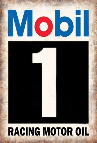 PEI's Mobil 1 Racing Motor Oil Retro Vintage - Letrero de metal para decoración de pared para el hogar, garaje, bar, hombre, cueva, 8 x 12 pulgadas