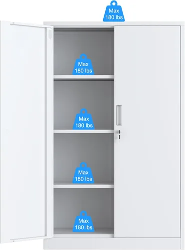 Miniatura 6 de iJINGUR Armario de almacenamiento de metal con puertas de bloqueo y 3 estantes ajustables, armarios de almacenamiento de acero con cerradura de 53.5