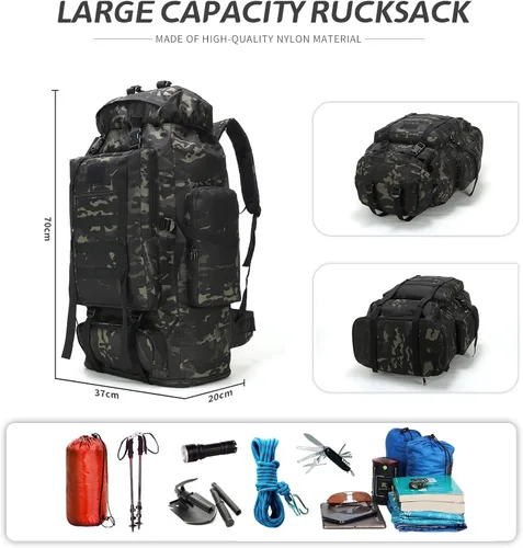 Miniatura 3 de Mochila de senderismo MOLLE de 70L/100L, mochila impermeable para viajes (CP)
