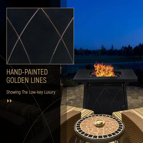Miniatura 6 de MFSTUDIO Mesa para fogata de gas de 28 pulgadas, 50000 BTU de acero propano a rayas cuadrada con tapa y vidrio azul para patio, patio trasero y Negro