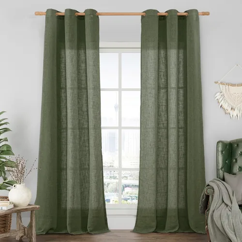 Miniatura 19 de LAMIT Cortinas de lino sintético para dormitorio, paneles filtrantes de luz, cortinas de lino con protección de privacidad con ojales para ventanas