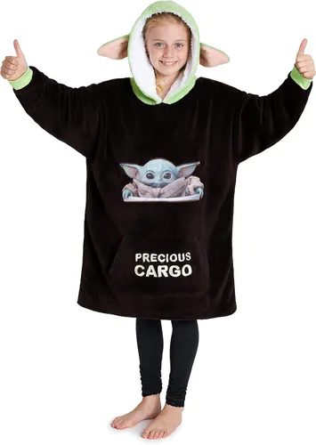 Disney The Mandalorian - Manta con capucha para niños y adolescentes, manta de forro polar Baby Yoda Marrón/Verde