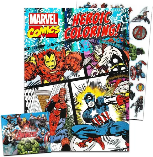 Marvel Comics - Juego de libro para colorear para adultos, libro para colorear avanzado de Marvel con Iron Man, Thor, Spider-Man, Capitán América y