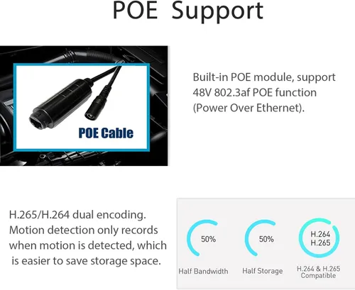 Miniatura 6 de Cámara IP POE de 5 MP, cámara de seguridad impermeable IP65 para interiores y exteriores, lente de 0.142 in, visión nocturna IR de 49.2 ft, cámara