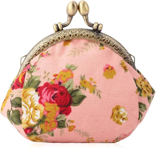 Oyachic Printed Coin Purse Vintage Pouch Buckle Clutch Bags Kiss lock Change Purse Floral Clasp Wallets For Women
