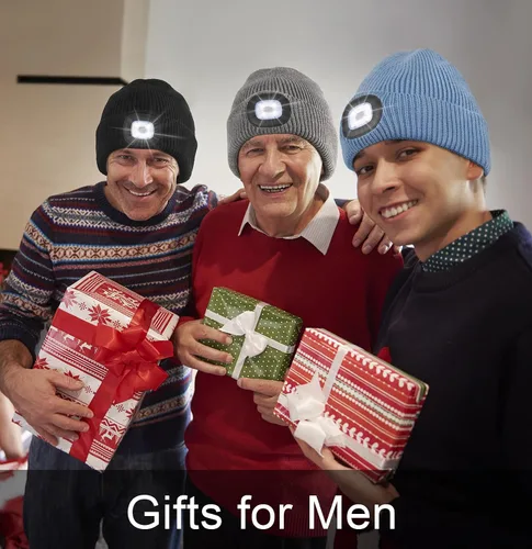 Miniatura 5 de MELASA Gorro de invierno con forro polar LED, recargable por USB, gorro cálido con luz integrada, regalos para hombres, papá, esposo, él