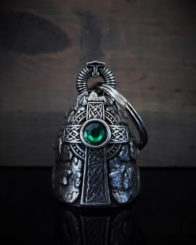 Miniatura 4 de Bravo Bells Campana de diamante de cruz celta - Accesorio de campana de motociclista o llavero para buena suerte en la carretera, Plata antigua