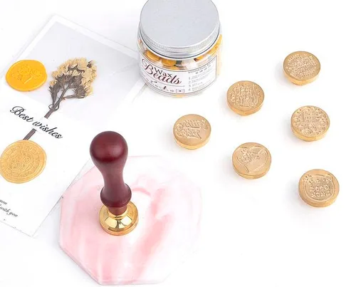 Miniatura 3 de Juego de sellos de cera, 6 piezas de sellos de cera de sellado, cabezales de cobre + 1 empuñadura de madera, kit de sello de cera de sellado