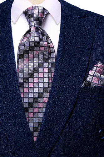 Miniatura 27 de Hi-Tie Corbata clásica de cachemira para hombre con pañuelo y gemelos a cuadros