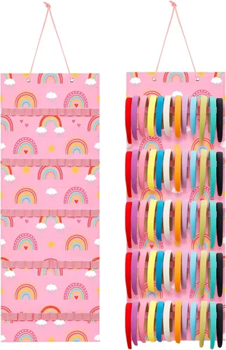 Miniatura 15 de Tudomro Soporte Colgante para Diademas para Niñas Organizador de Accesorios de Cabello de Felpa con 60 Bandas Elásticas Soporte para Lazos