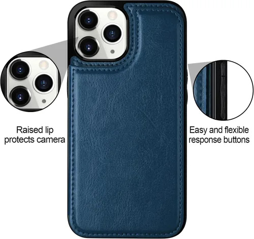 Miniatura 5 de HianDier Funda para iPhone 11 Pro con tarjetero para mujeres y hombres, funda protectora de piel sintética con función atril, cierre magnético, a