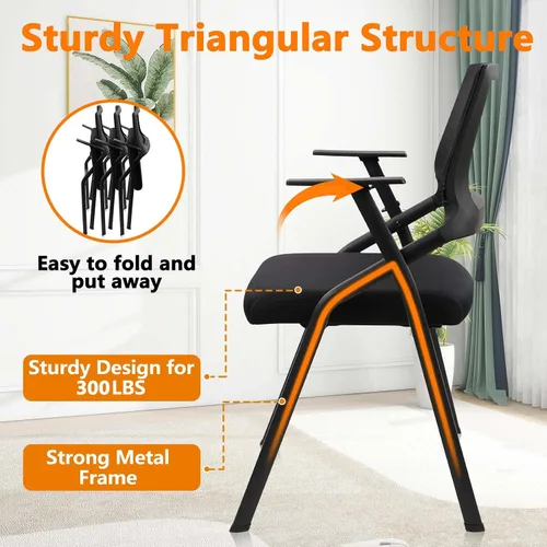 Miniatura 4 de CLATINA Sillas de oficina apilables y plegables con soporte lumbar ergonómico y cojín de asiento grueso, silla de recepción de tela de malla