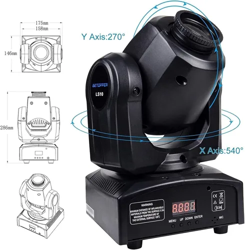 Miniatura 4 de BETOPPER Luz de cabeza móvil de 30 W, iluminación de escenario 8 GOBO 8 colores 9/11 canal DMX-512 con sonido activado para DJ, fiesta, bar, club
