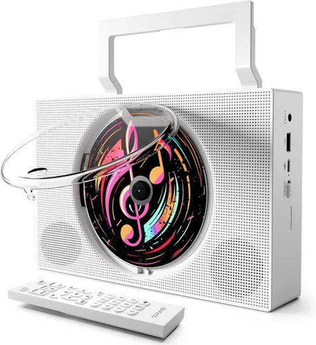 Reproductor de CD portátil Boombox con Bluetooth - Reproductor de CD recargable con radio FM, USB, AUX, control remoto - Sistema de sonido estéreo