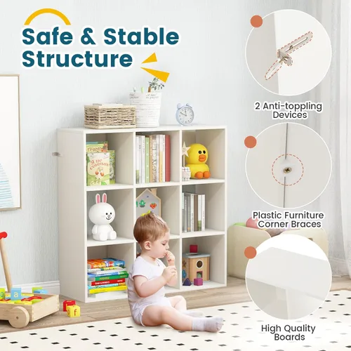 Miniatura 5 de Costzon Organizador de almacenamiento de juguetes de 9 cubos, estantería de madera de 4 niveles para almacenamiento de libros y juguetes, estante