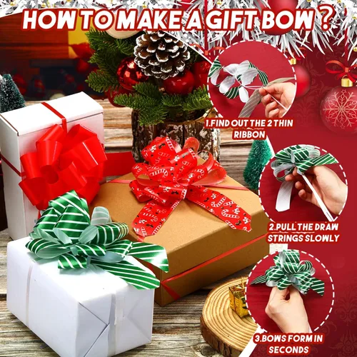 Miniatura 3 de Tigeen 100 Piezas de Lazos de Envoltura de Navidad, Lazos Tirados de 5 Pulgadas, Lazos de Regalo con Accesorio de Cinta, Lazos de Envoltura de Oro