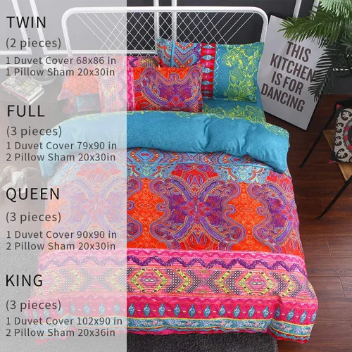 Miniatura 7 de Omelas - Juego de funda de edredón bohemio tamaño Queen, ropa de cama floral boho colorida, edredón súper suave de microfibra, funda de edredón