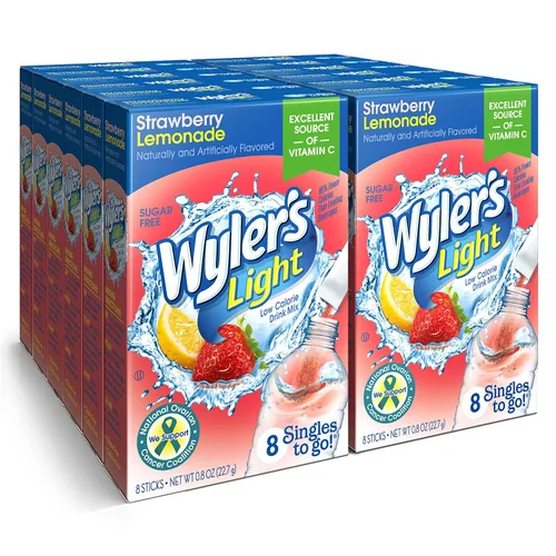 Miniatura 19 de Wyler's Light Paquetes de polvo Singles to Go, mezcla de bebida de agua, paquete variado de 40 unidades, limonada rosa, fresa y arándanos, sin