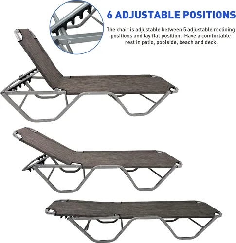 Miniatura 2 de EasyGo - Tumbona para patio, silla de aluminio para patio, reclinable, ajustable, para exteriores, patio, playa, porche, piscina, sillón reclinable