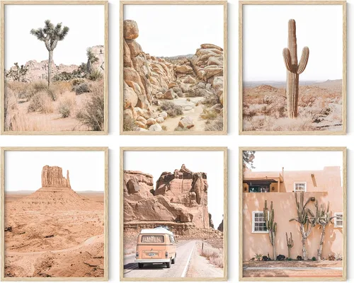 HAUS AND HUES Arte de pared de suculentas del desierto, juego de 6 impresiones de cactus botánicos, decoración artística de cactus y naturaleza,