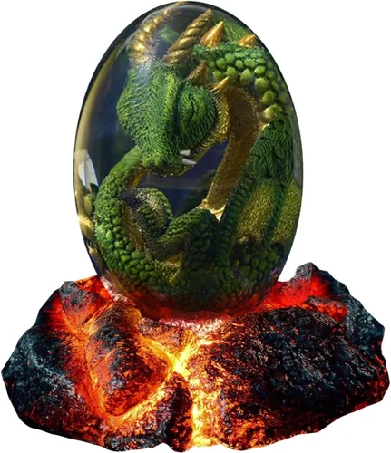 ACOCOFE Huevo de dragón, huevos de dragón de lava con adornos de base luminosa, escultura hecha a mano, recuerdo de dragón de cristal, regalo para
