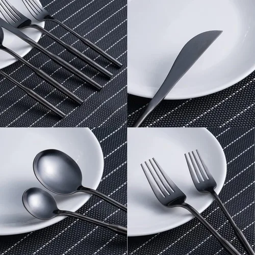 Miniatura 5 de Juego de cubiertos mate para comer, juego de cubiertos de acero inoxidable de 20 piezas, juego de utensilios de cocina para 4, cubiertos duraderos