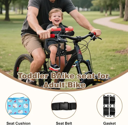 Miniatura 6 de Asiento infantil para bicicleta, asiento de bicicleta infantil montado en la parte delantera, barandilla totalmente cerrada, altura ajustable