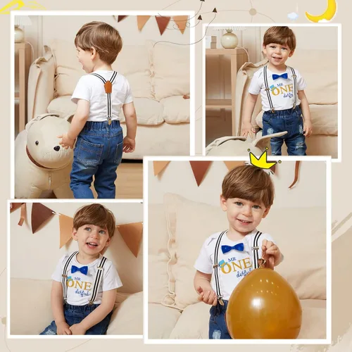 Miniatura 20 de Conjunto de ropa de cumpleaños para bebé niño pequeño, con tirantes, pantalones de mezclilla rasgados