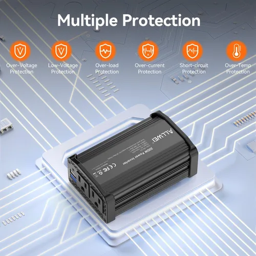 Miniatura 5 de ALLWEI - Inversor de corriente de 300 W, adaptador de toma de corriente con enchufe para coche, CC 12 V a CA 110 V, con cargador rápido USB-C PD