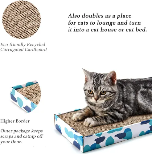 Miniatura 4 de PEEKAB Rascador de cartón reversible para gatos, almohadilla para rascar para gatos, cartón corrugado, incluye hierba gatera