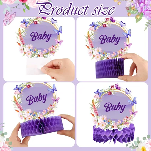 Miniatura 6 de Honoson 12 piezas de decoraciones de mariposa para baby shower para niña, centros de mesa de nido de abeja, suministros de fiesta de revelación