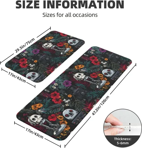 Miniatura 3 de Antifatigue Kitchen Mats for Floor 2 Piece - Tropical Robot Print Kitchen Rugs Washable, Non Slip Runner Rug Standing Mat for
