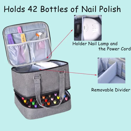Miniatura 4 de Estuche organizador de esmalte de uñas con capacidad para 42 botellas (0.5 fl oz) y lámpara de uñas, organizadores de uñas y almacenamiento para Gris