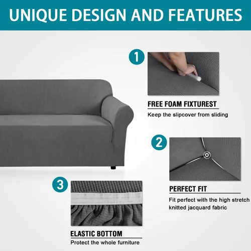 Miniatura 3 de Funda elástica para sofá de 1 pieza, protector de muebles con parte inferior elástica, fundas de silla jacquard de punto, fundas elásticas para sofá