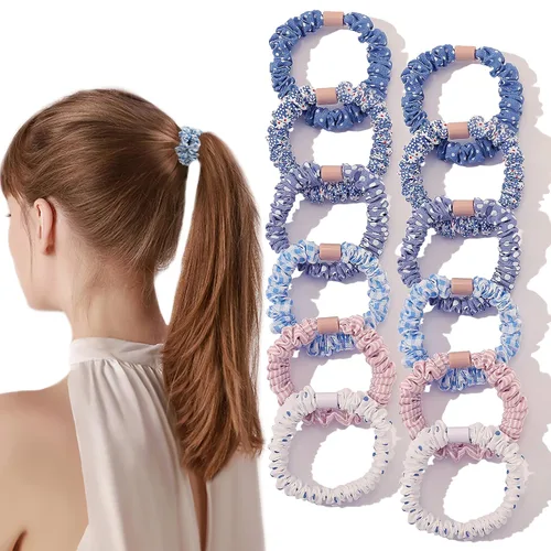 Miniatura 16 de Ivyu, ligas de cabello de seda satinada negras pequeñas mini scrunchy para mujeres, accesorios para cabello grueso, lindos, suaves, sin