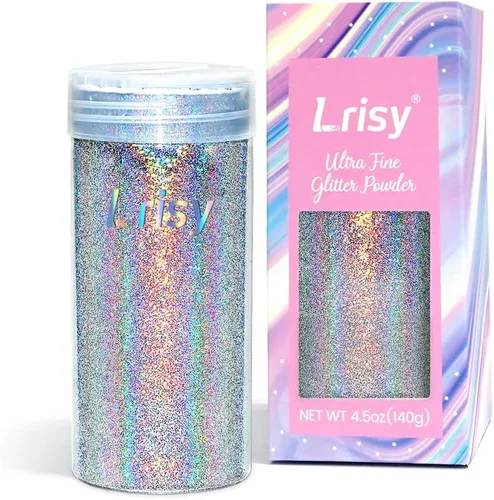 Miniatura 12 de Lrisy - Polvo holográfico de purpurina extrafina con tapa agitadora, lentejuelas con purpurina para resina epoxi, slime, vasos, uñas y artes