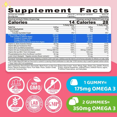 Miniatura 5 de Gotas líquidas de glicinato de magnesio para niños y gomitas Omega 3
