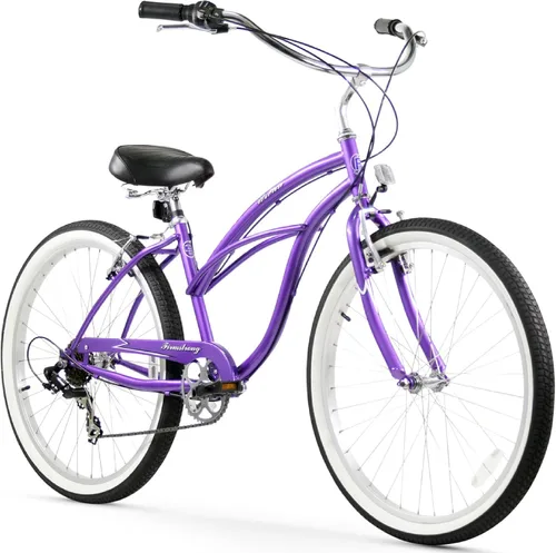 Miniatura 12 de Sixthreezero Urban Lady Beach Cruiser - Bicicleta híbrida de 3 velocidades para mujer Verde militar con llantas rosadas con asiento negro/puños