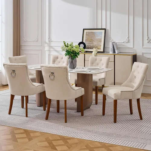 Miniatura 20 de adochr Juego de 2 sillas de comedor de terciopelo, sillas de cocina tapizadas con patas de metal, respaldo abotonado moderno con anillo de tracción