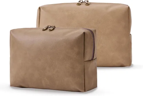 Miniatura 8 de Bolsa de cosméticos personalizada pequeña pana maquillaje bolsa de viaje organizador de cepillos de almacenamiento, Marrón