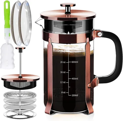 Miniatura 6 de YMMIND Cafetera de prensa francesa de 21 onzas, cafetera espresso de 4 tazas, cafetera de borosilicato engrosado resistente al calor para café frío