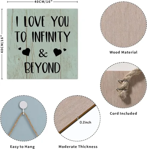 Miniatura 2 de Placa motivacional de madera con texto en inglés "I Love You to and Beyond" (I Love You to and Beyond), letrero de madera para colgar en la pared