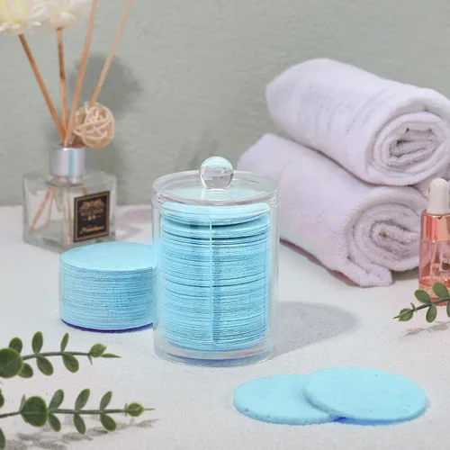 Miniatura 4 de Amyhill 300 esponjas faciales comprimidas, esponjas faciales naturales para limpieza, almohadillas exfoliantes faciales desechables para Azul