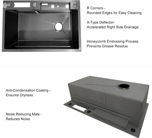 Miniatura 6 de Fregadero de cocina de acero inoxidable 304 bajo encimera empotrable de un solo cuenco, con grifo de cabezal rociador extraíble, con lavadora
