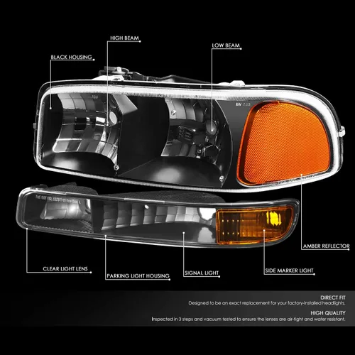 Miniatura 2 de DNA MOTORING HL-OH-SIE994P-BK-AM - Faros delanteros de esquina color ámbar compatibles con Sierra 99-07 / 00-06 Yukon XL 1500 2500