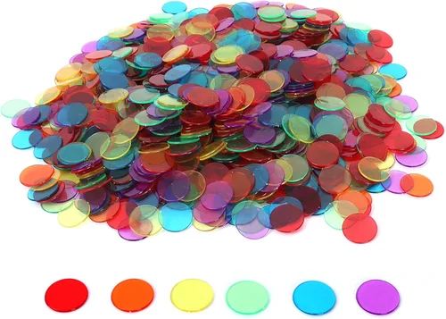 GSE Games & Sports Expert Chips de bingo multicolor, 500 fichas de conteo transparentes de alto contraste de 3/4 pulgadas para juegos de bingo,